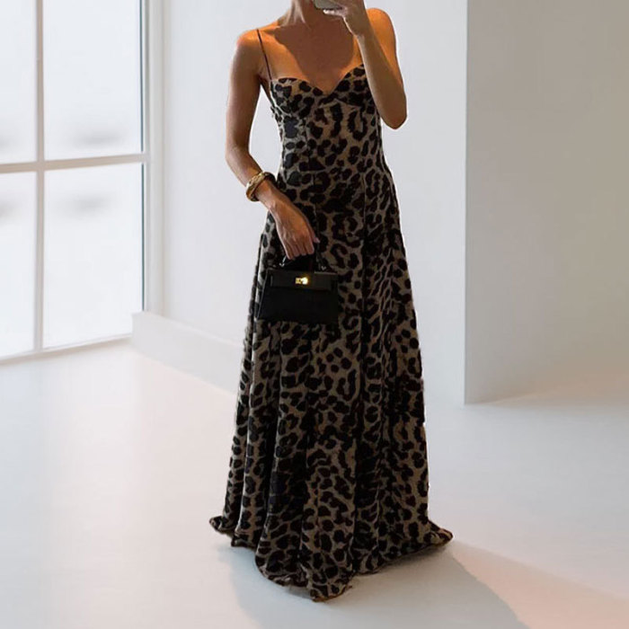 ✨V-Neck Leopard Print Suspender Maxi Dress✨