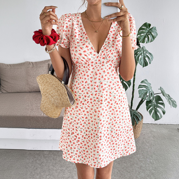 ✨Sweet Vacation Floral Bubble Sleeve Mini Dress✨