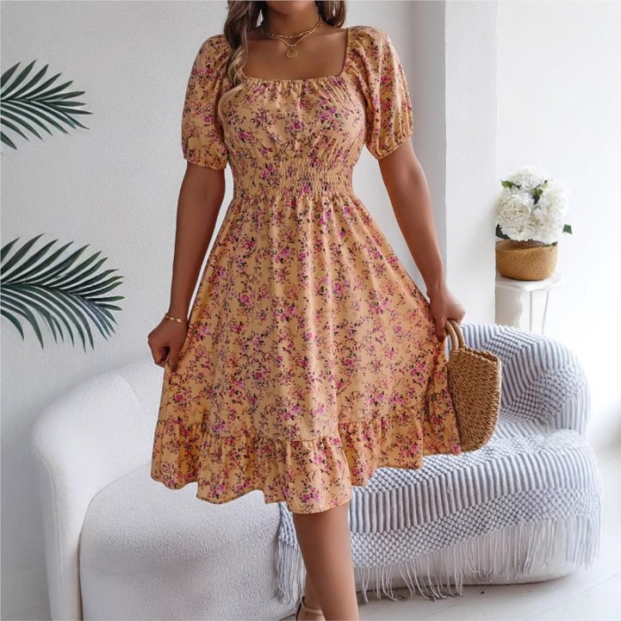 ✨Floral Square Neck Ruffle A-Line Casual Dress✨