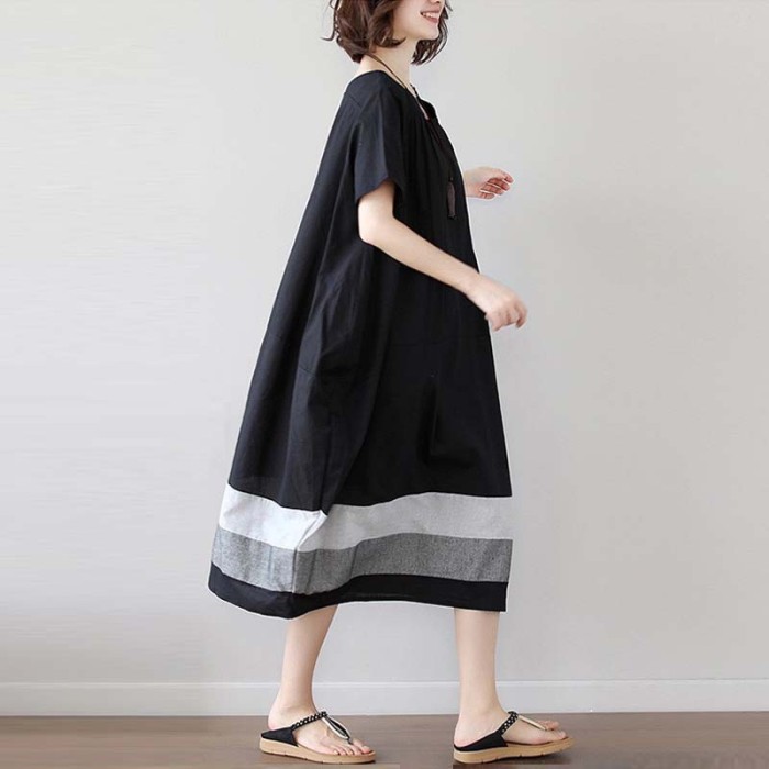 ✨Loose Splicing Striped Cotton Linen Midi Dress✨