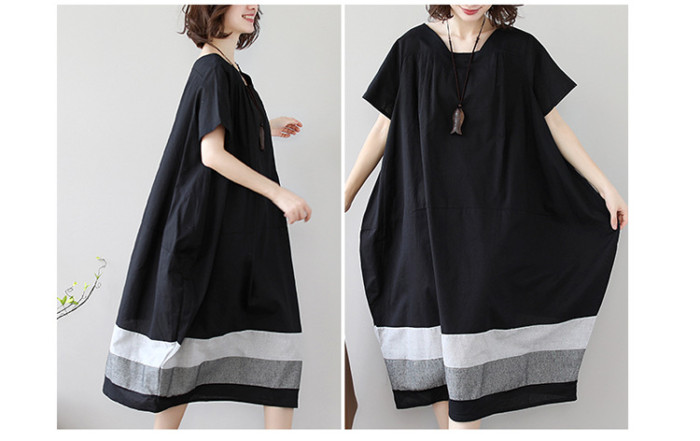 ✨Loose Splicing Striped Cotton Linen Midi Dress✨