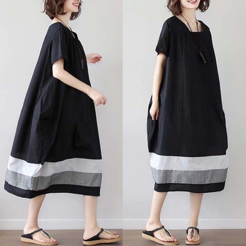✨Loose Splicing Striped Cotton Linen Midi Dress✨