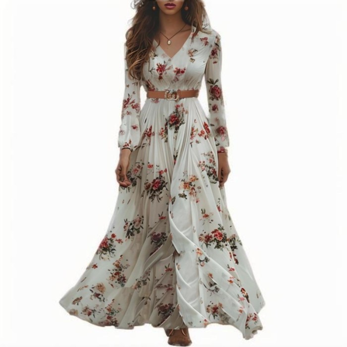 ✨V-neck Printed Bohemian Long Sleeve Swing Dress✨