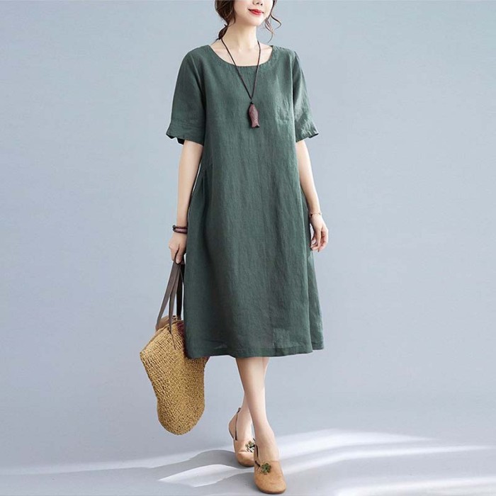 ✨Retro Solid Color Cotton Linen Pocket Dress✨