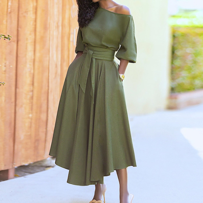✨Elegant Solid Color Asymmetric Shoulder Maxi Dress✨