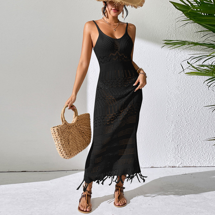 ✨White Hollow Out Tassel V-neck Suspender Dress✨