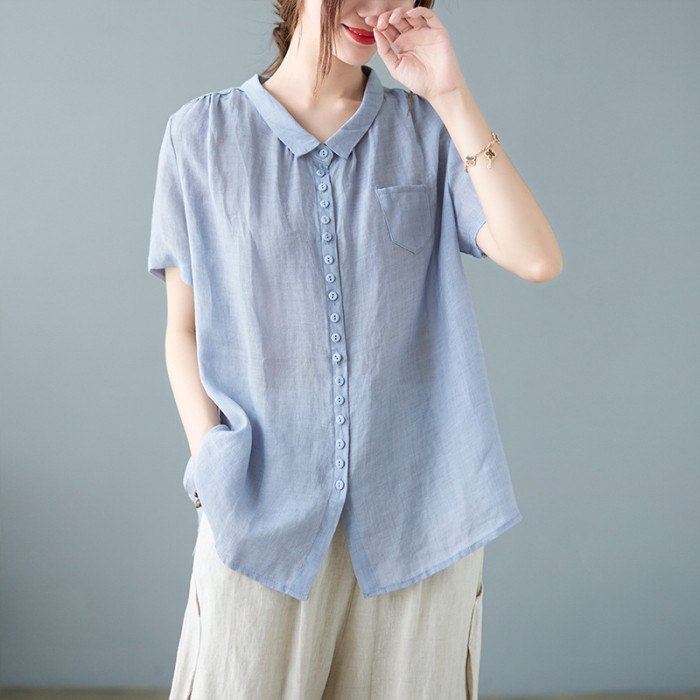 ✨Retro Solid Color Collared Short Sleeve Shirt✨