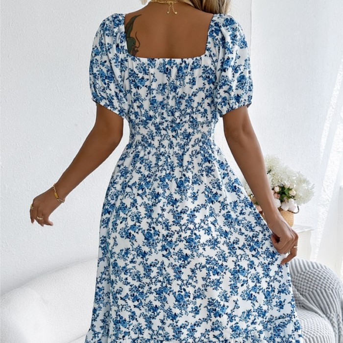✨Floral Square Neck Ruffle A-Line Casual Dress✨