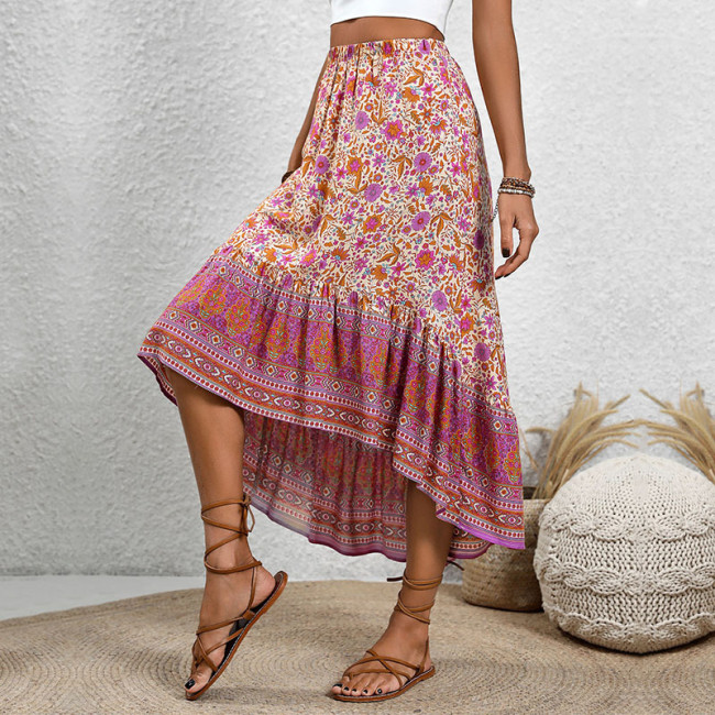 ✨Bohemian Floral Printed Asymmetric High Waist Skirt✨