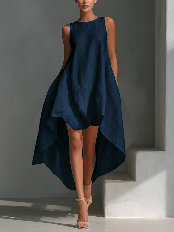 ✨Elegant Solid O-Neck Irregular Maxi Dress✨