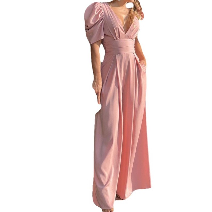 ✨Solid Color V-neck High Waist Wide-leg Jumpsuit✨
