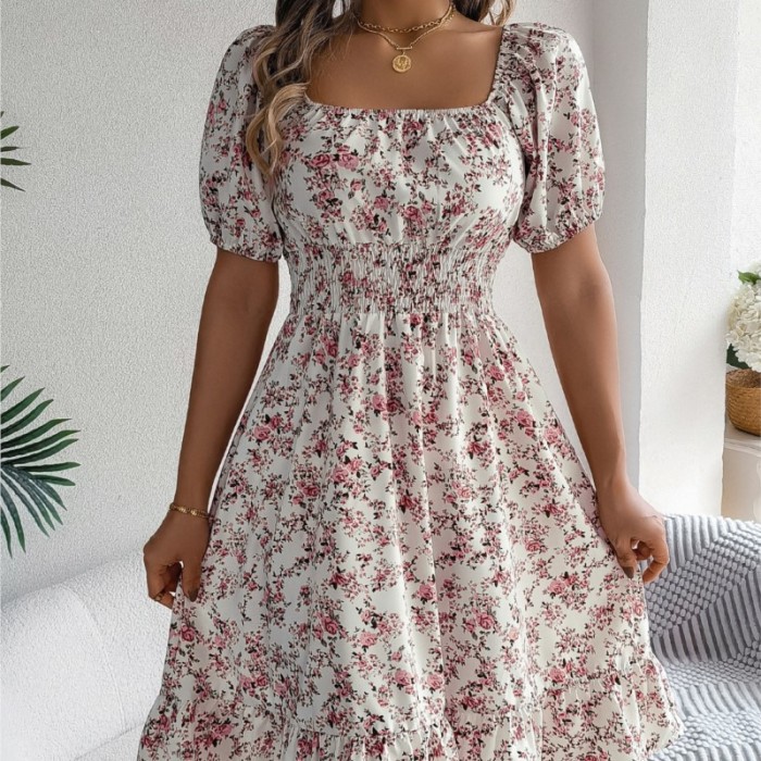 ✨Floral Square Neck Ruffle A-Line Casual Dress✨