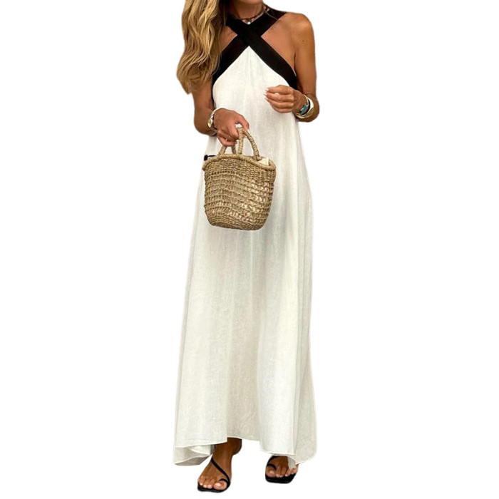✨Cross Neck Halter Solid Cotton Linen Maxi Dress✨