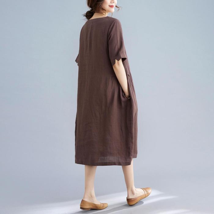 ✨Retro Solid Color Cotton Linen Pocket Dress✨