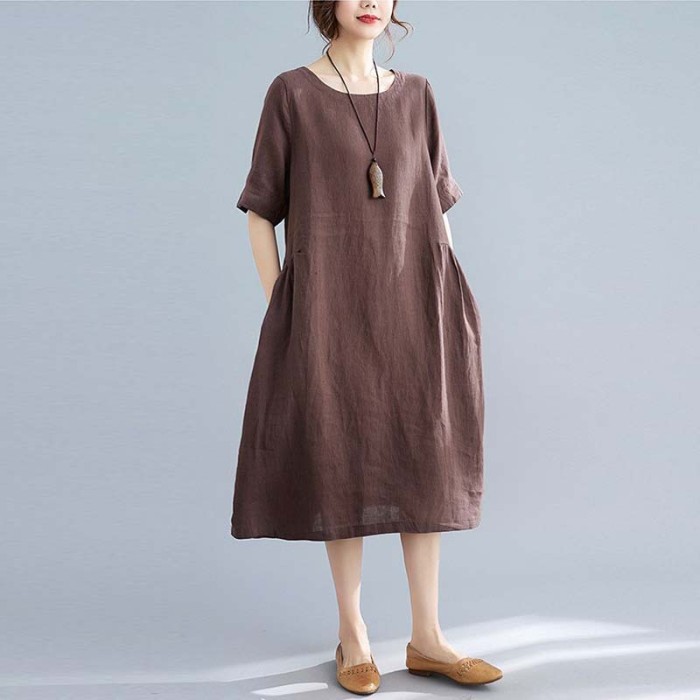 ✨Retro Solid Color Cotton Linen Pocket Dress✨