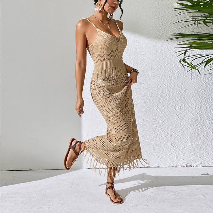 ✨White Hollow Out Tassel V-neck Suspender Dress✨