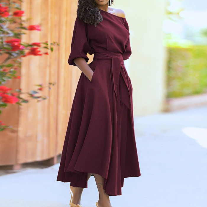 ✨Elegant Solid Color Asymmetric Shoulder Maxi Dress✨