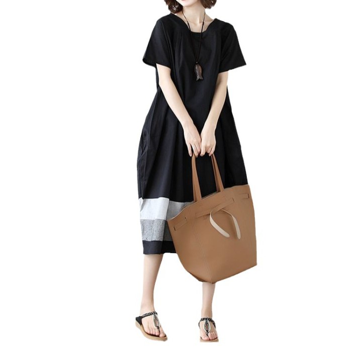 ✨Loose Splicing Striped Cotton Linen Midi Dress✨