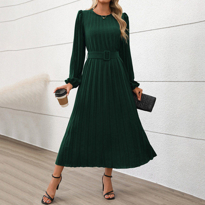 ✨Dark Green Button-Up Pleated Maxi Dress✨