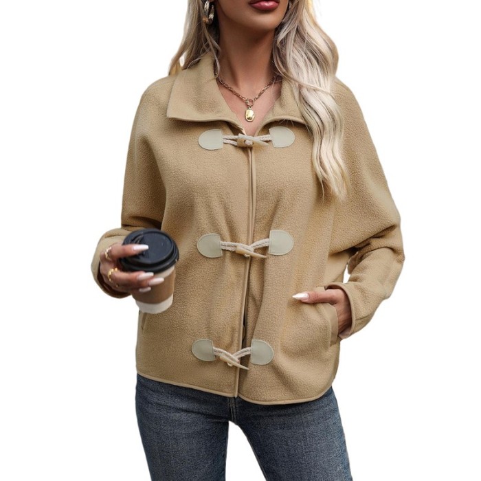 ✨Khaki Fleece Lapel Horn Button Short Jacket✨