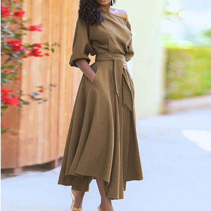 ✨Elegant Solid Color Asymmetric Shoulder Maxi Dress✨