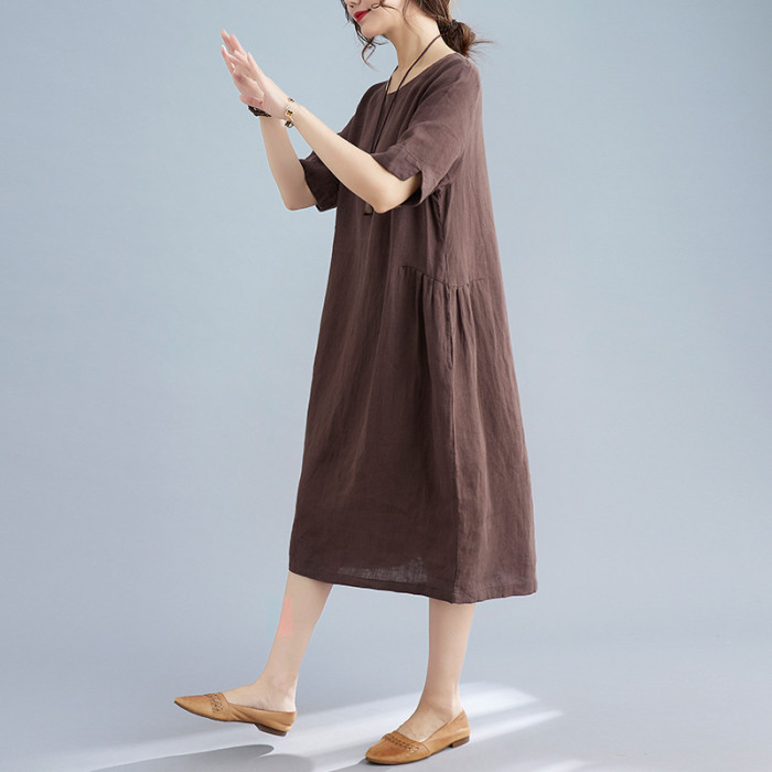 ✨Retro Solid Color Cotton Linen Pocket Dress✨