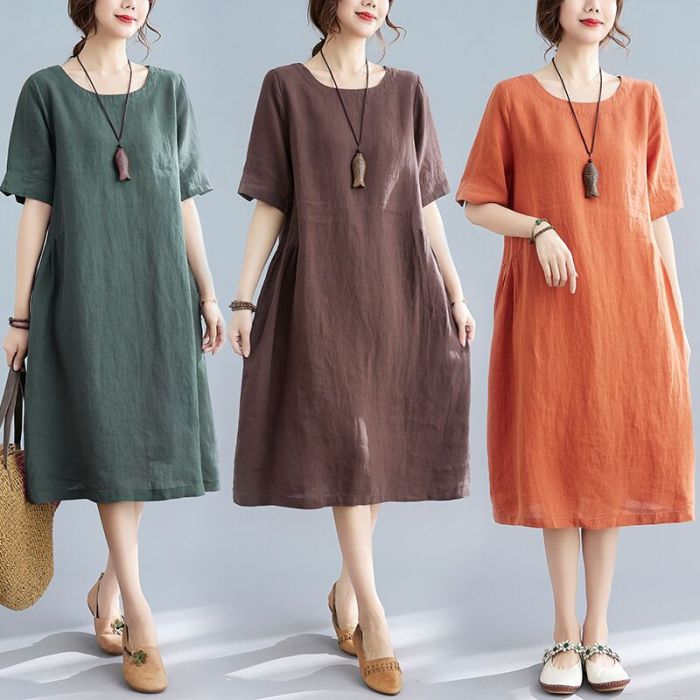 ✨Retro Solid Color Cotton Linen Pocket Dress✨