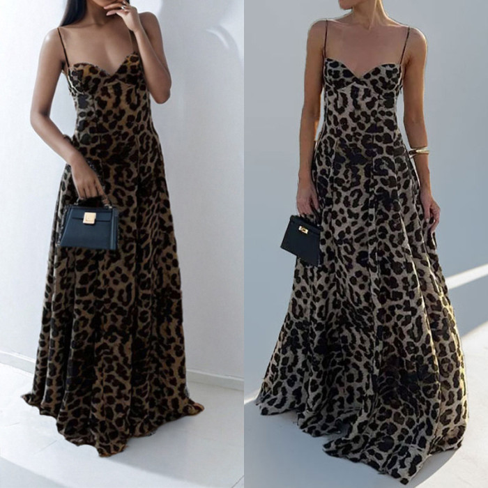 ✨V-Neck Leopard Print Suspender Maxi Dress✨