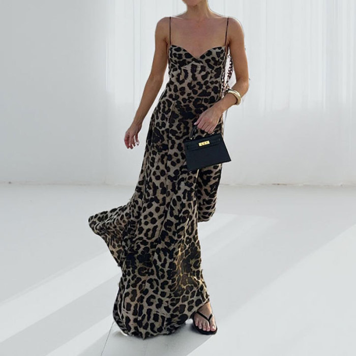 ✨V-Neck Leopard Print Suspender Maxi Dress✨
