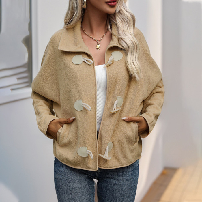 ✨Khaki Fleece Lapel Horn Button Short Jacket✨
