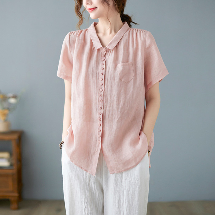 ✨Retro Solid Color Collared Short Sleeve Shirt✨