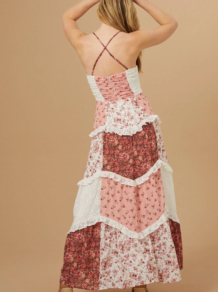 ✨Deep V Hollow Out Ruffle Floral Backless Suspender Dress✨