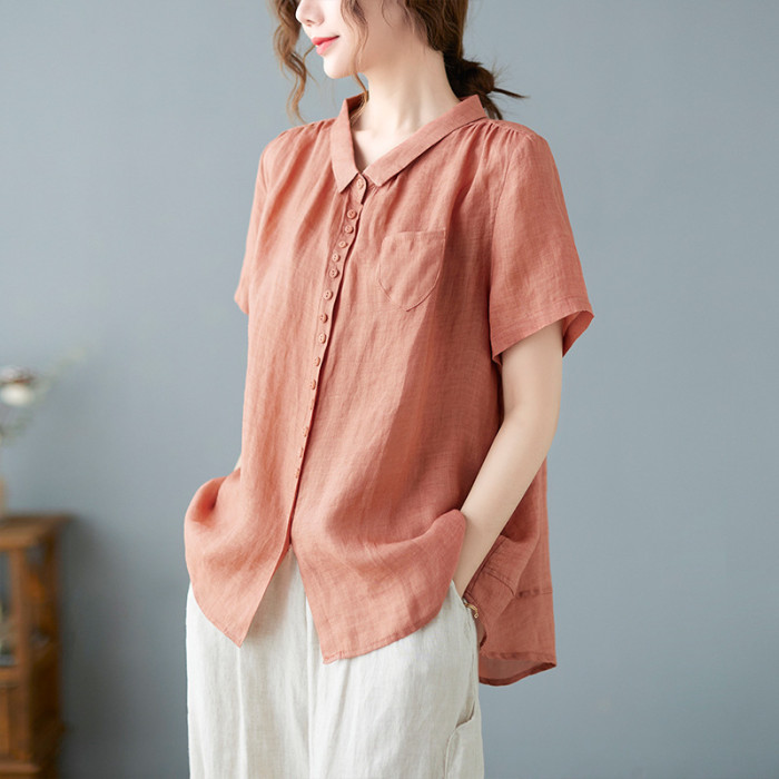 ✨Retro Solid Color Collared Short Sleeve Shirt✨
