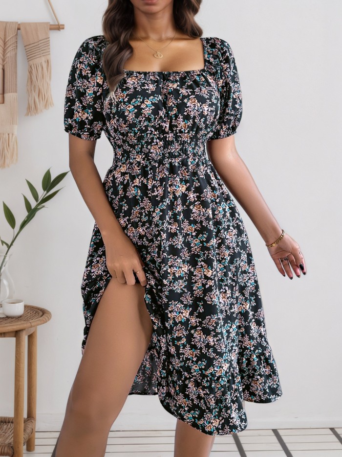 ✨Floral Square Neck Ruffle A-Line Casual Dress✨