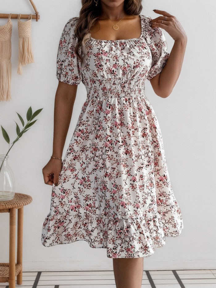 ✨Floral Square Neck Ruffle A-Line Casual Dress✨