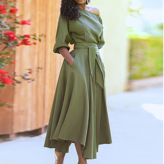 ✨Elegant Solid Color Asymmetric Shoulder Maxi Dress✨