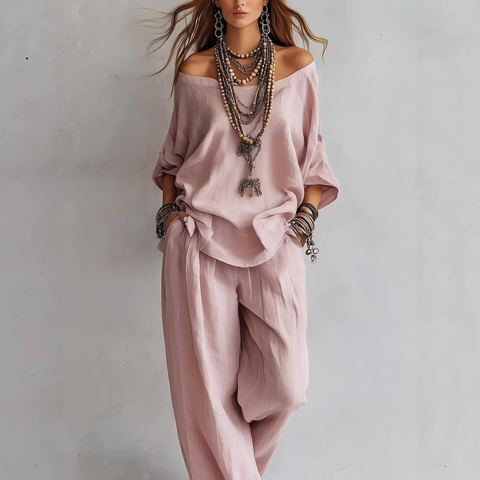 ✨Off-Shoulder Two-Piece Casual Set✨