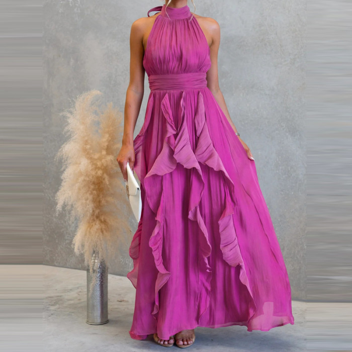 ✨Sexy Halter Ruffle Pleated Solid Maxi Dress✨