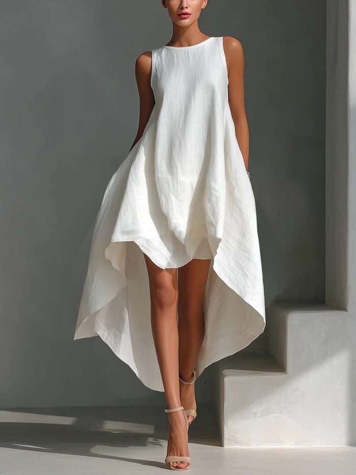 ✨Elegant Solid O-Neck Irregular Maxi Dress✨