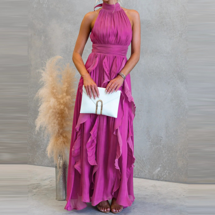 ✨Sexy Halter Ruffle Pleated Solid Maxi Dress✨