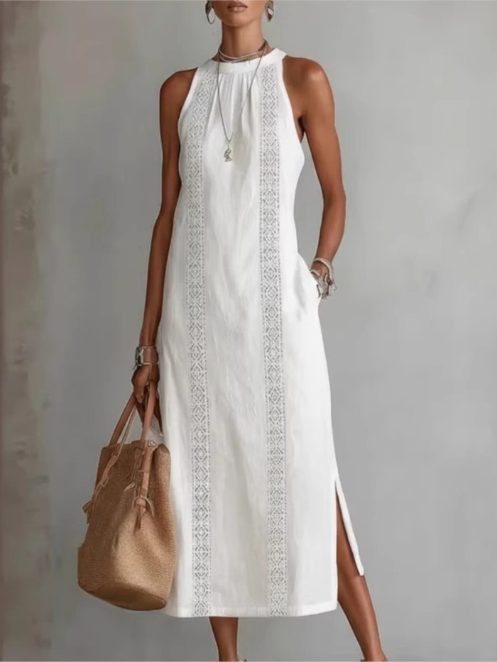 ✨Vintage Halter Lace Splicing Maxi Dress✨