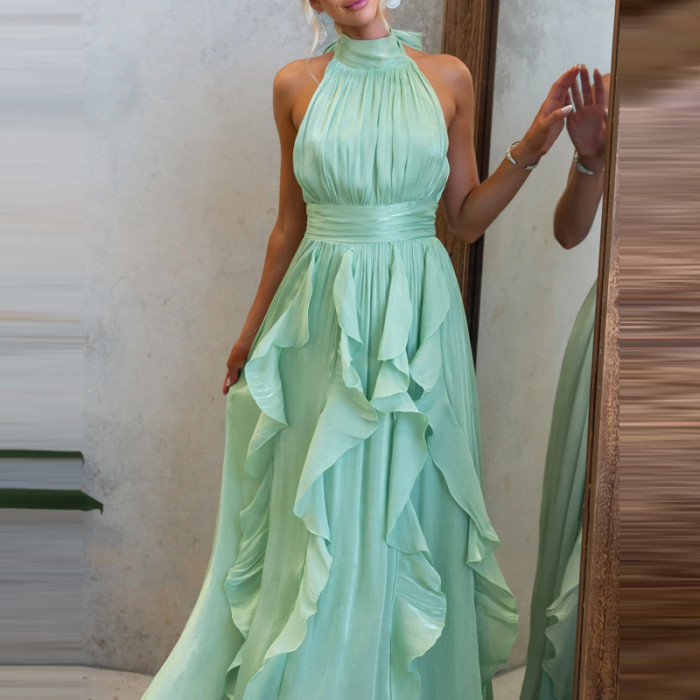 ✨Sexy Halter Ruffle Pleated Solid Maxi Dress✨