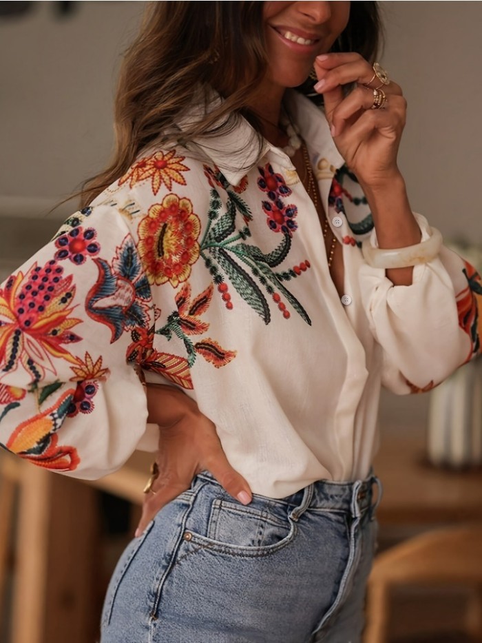 ✨Digital Print Lapel Button Shirt Top✨