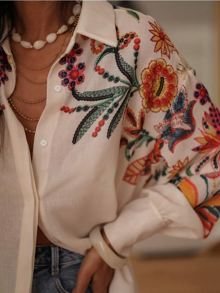 ✨Digital Print Lapel Button Shirt Top✨