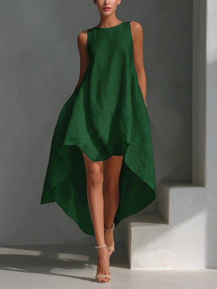 ✨Elegant Solid O-Neck Irregular Maxi Dress✨