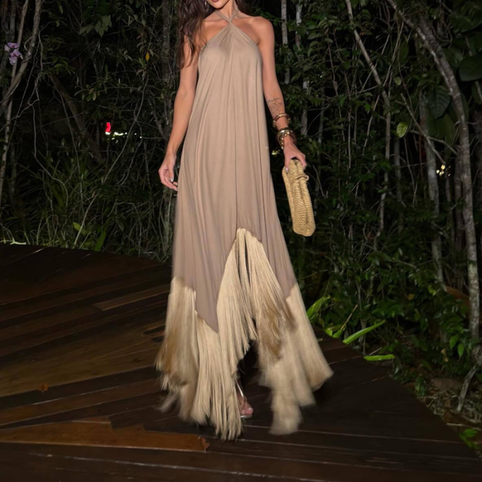 ✨Off-Shoulder Pleated Fringe Irregular Long Dress✨