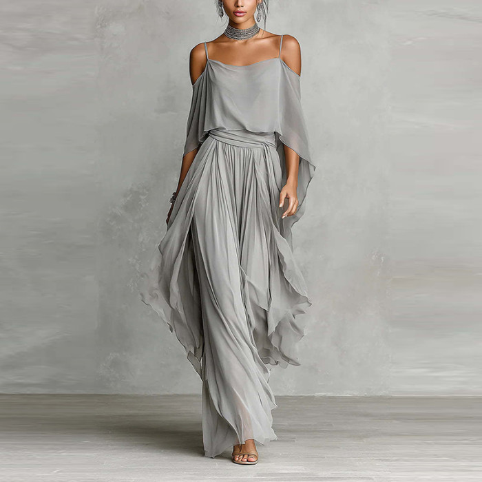 ✨Solid Color Off-Shoulder Chiffon Two-Piece Set✨