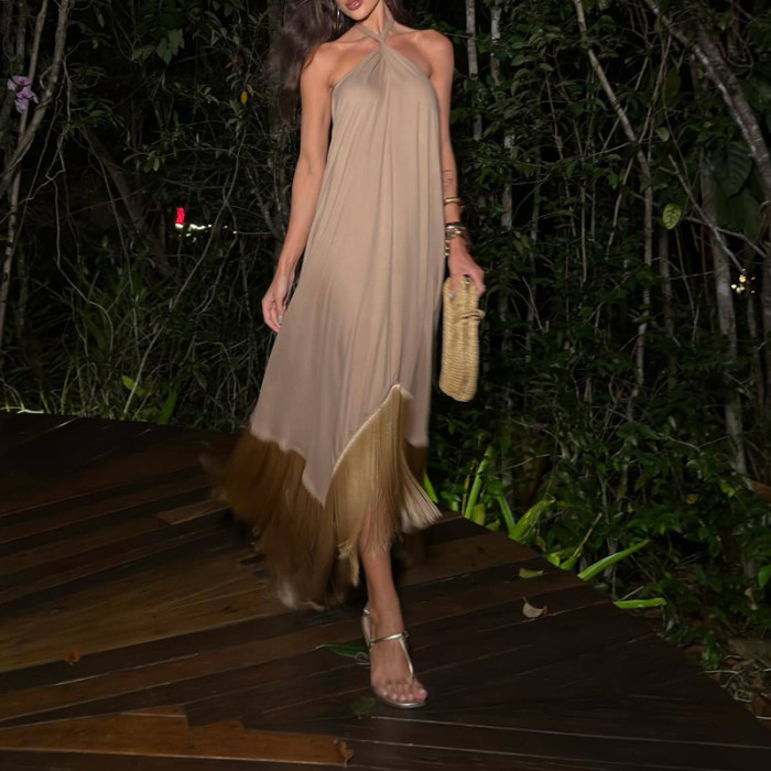 ✨Off-Shoulder Pleated Fringe Irregular Long Dress✨