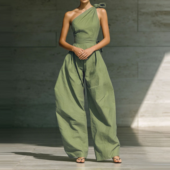 ✨Slant Collar Asymmetric Pocket Jumpsuit✨