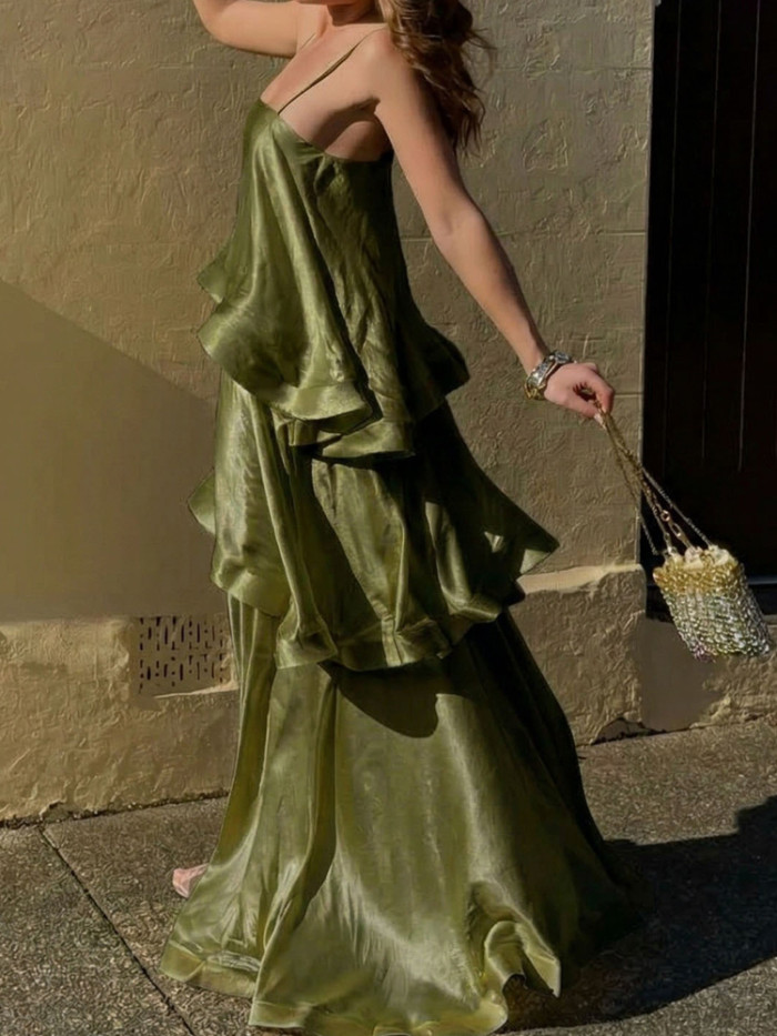 ✨Elegant Satin Sling Hollow Out Beach Maxi Dress✨